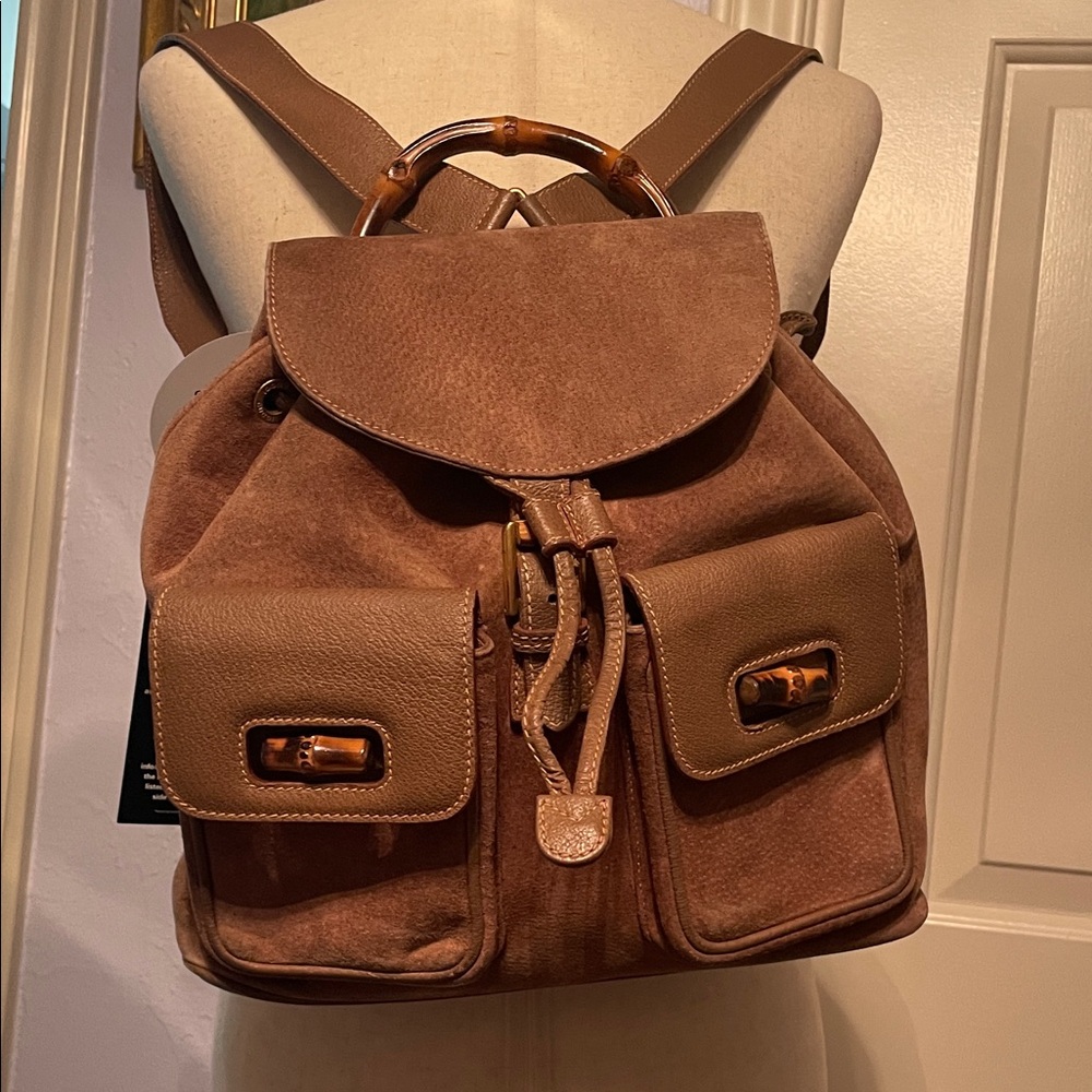 Gucci Tan Leather Backpack with Bamboo Accents
Vintage